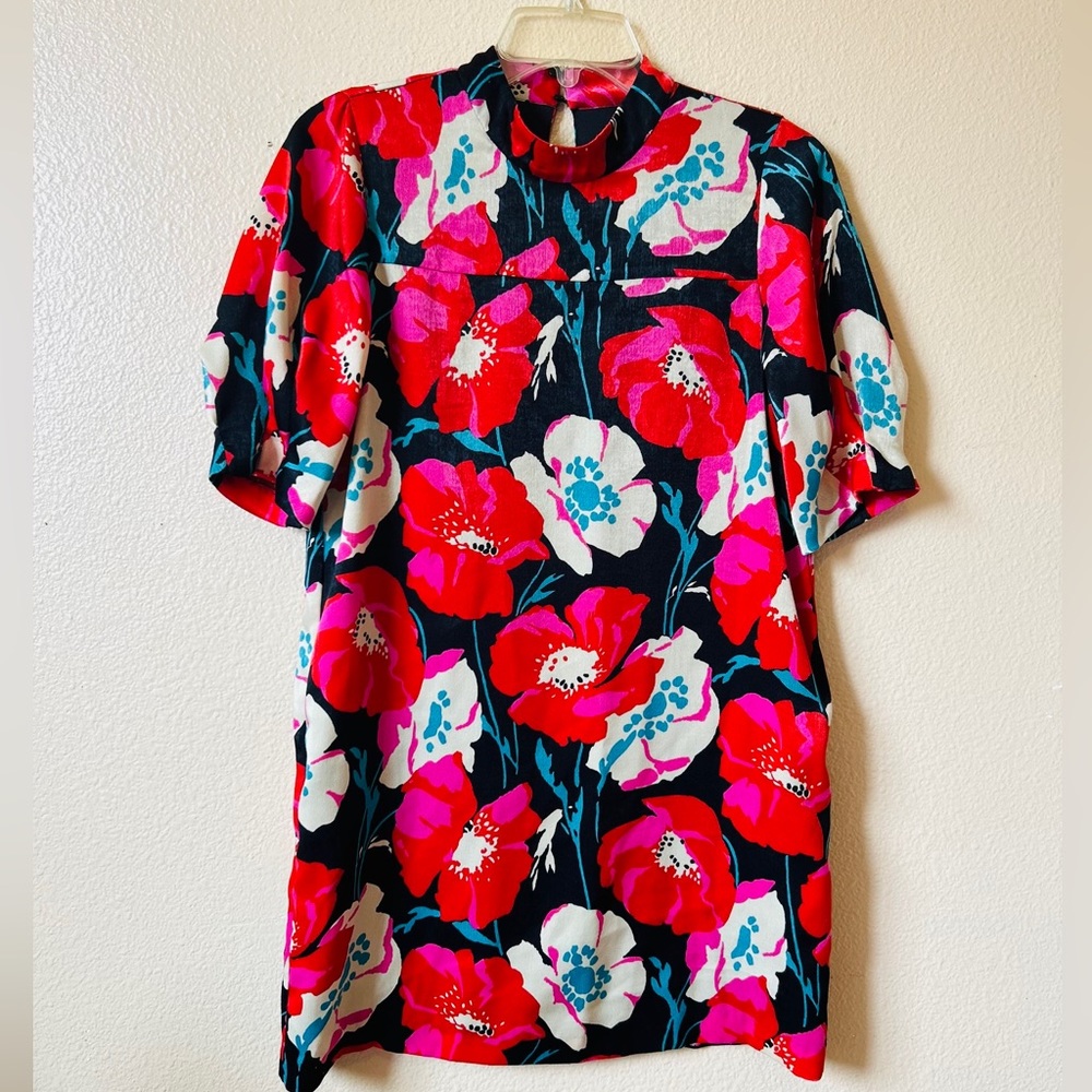 Zara-Floral Mandarin Collar Sheath Dress-XS